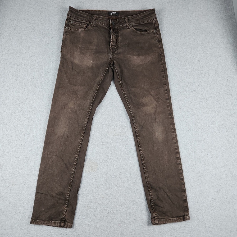 Only & Sons Loom Slim Jeans Mens 32x30 Brown Cotton Button Fly 5-Pocket Casual
